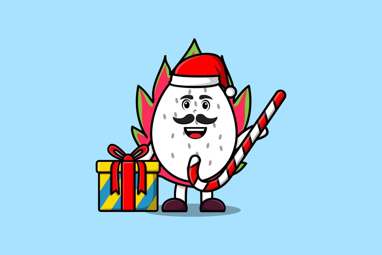 bastón de caramelo de santa claus de fruta de dragón de dibujos animados lindo vector