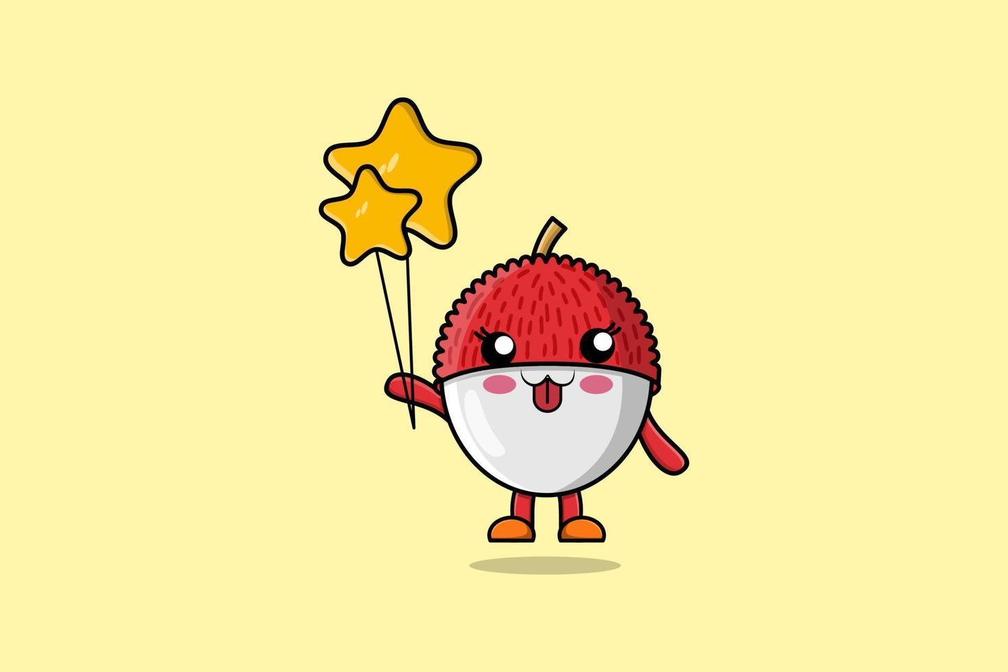 Cute cartoon Lychee floating with star balloon vector