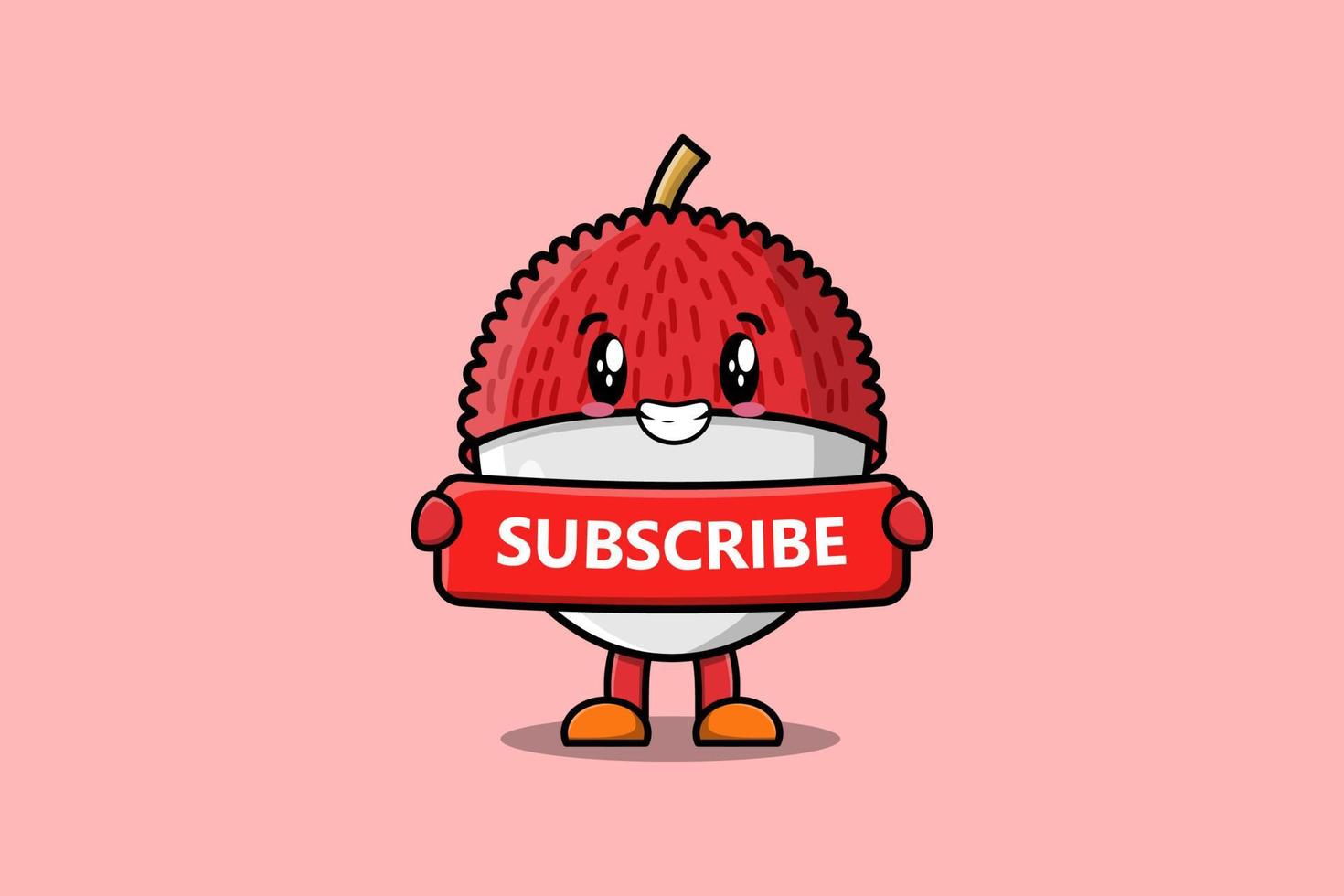 Cute cartoon Lychee holding red subscribe board vector