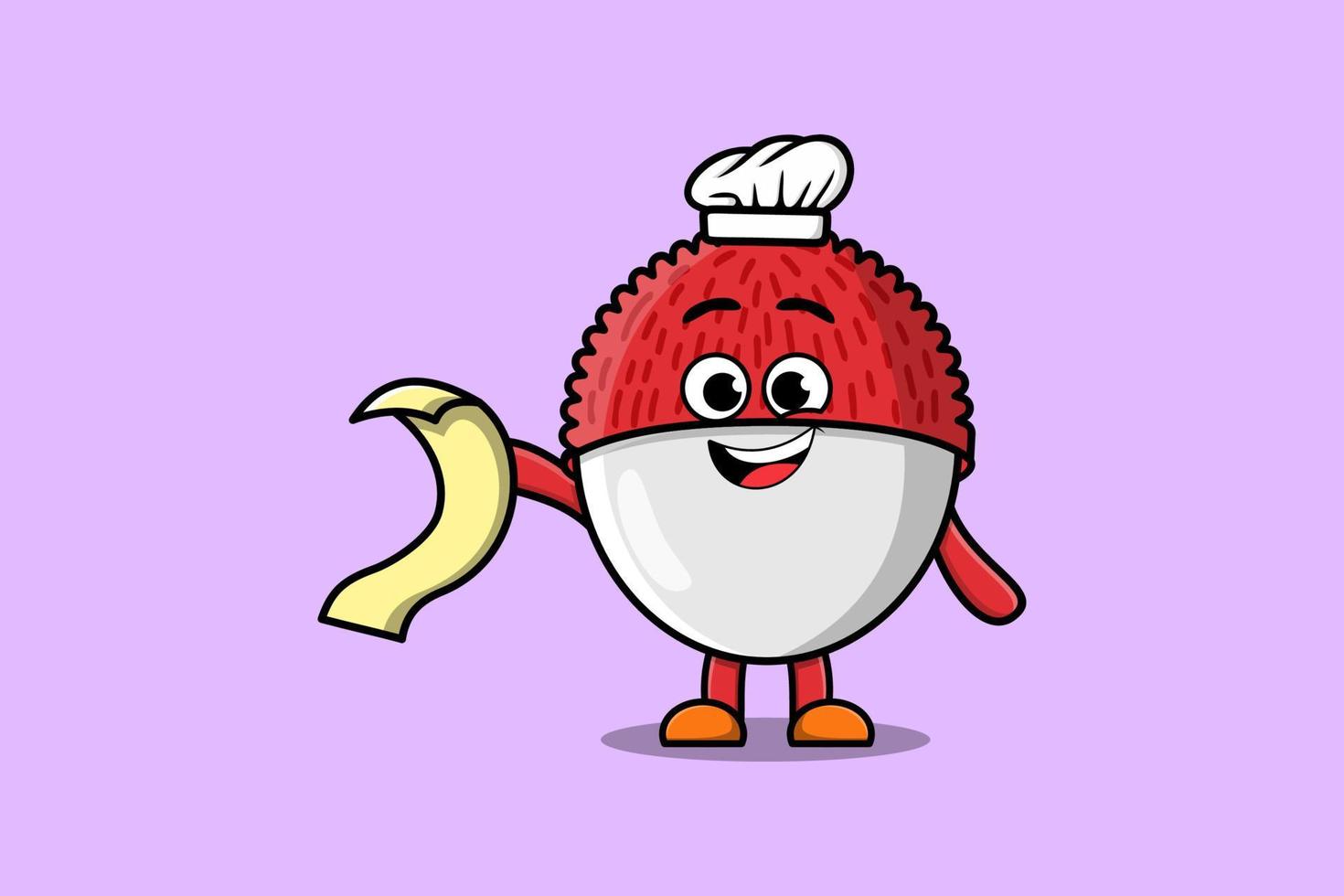 Cute cartoon Lychee chef character with menu vector