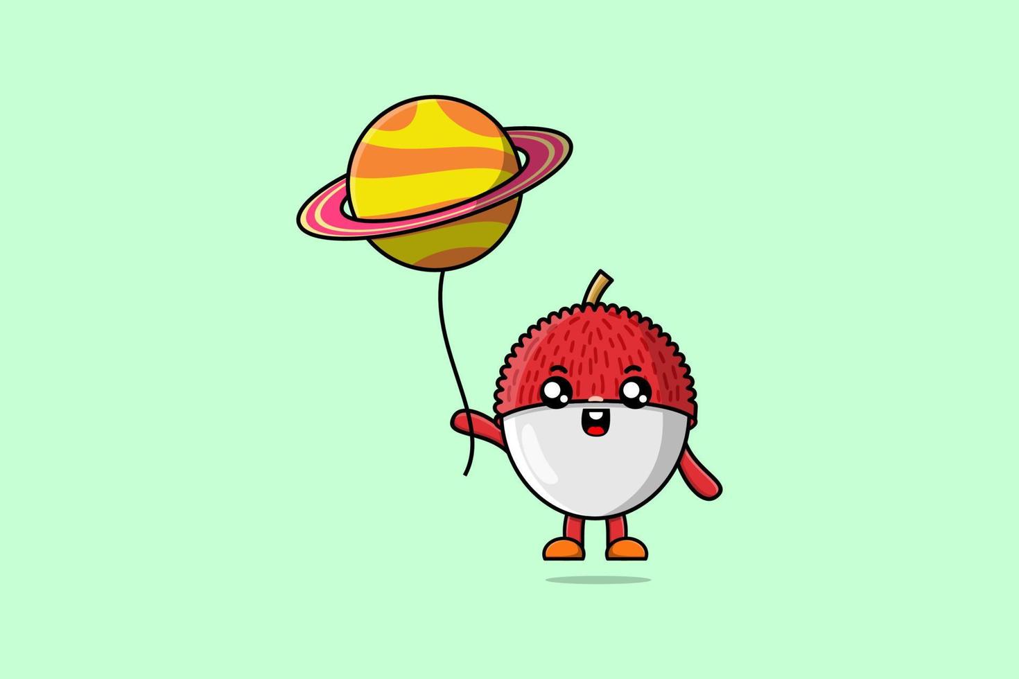 Cute cartoon Lychee floating with planet balloon vector