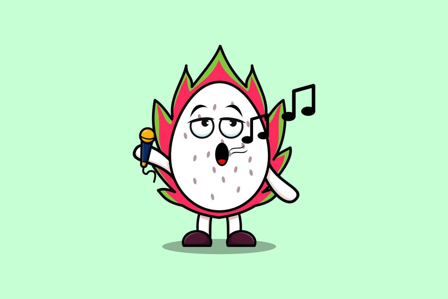 cantante de fruta de dragón de dibujos animados lindo con micrófono vector