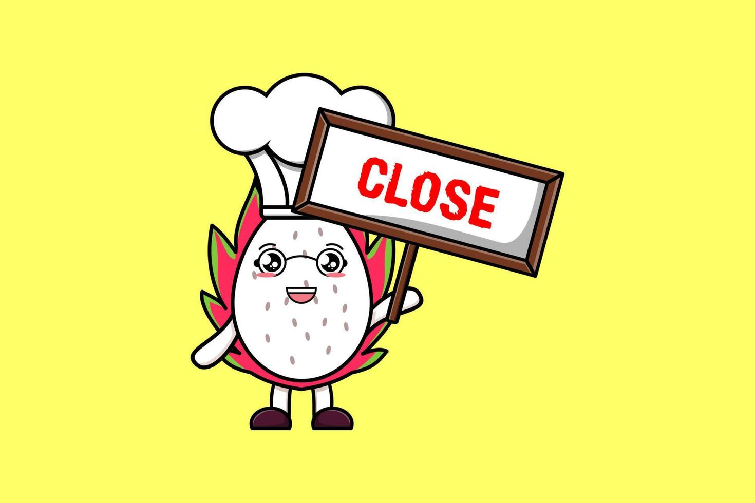 Cartoon Dragon fruit chef holding close sign board vector