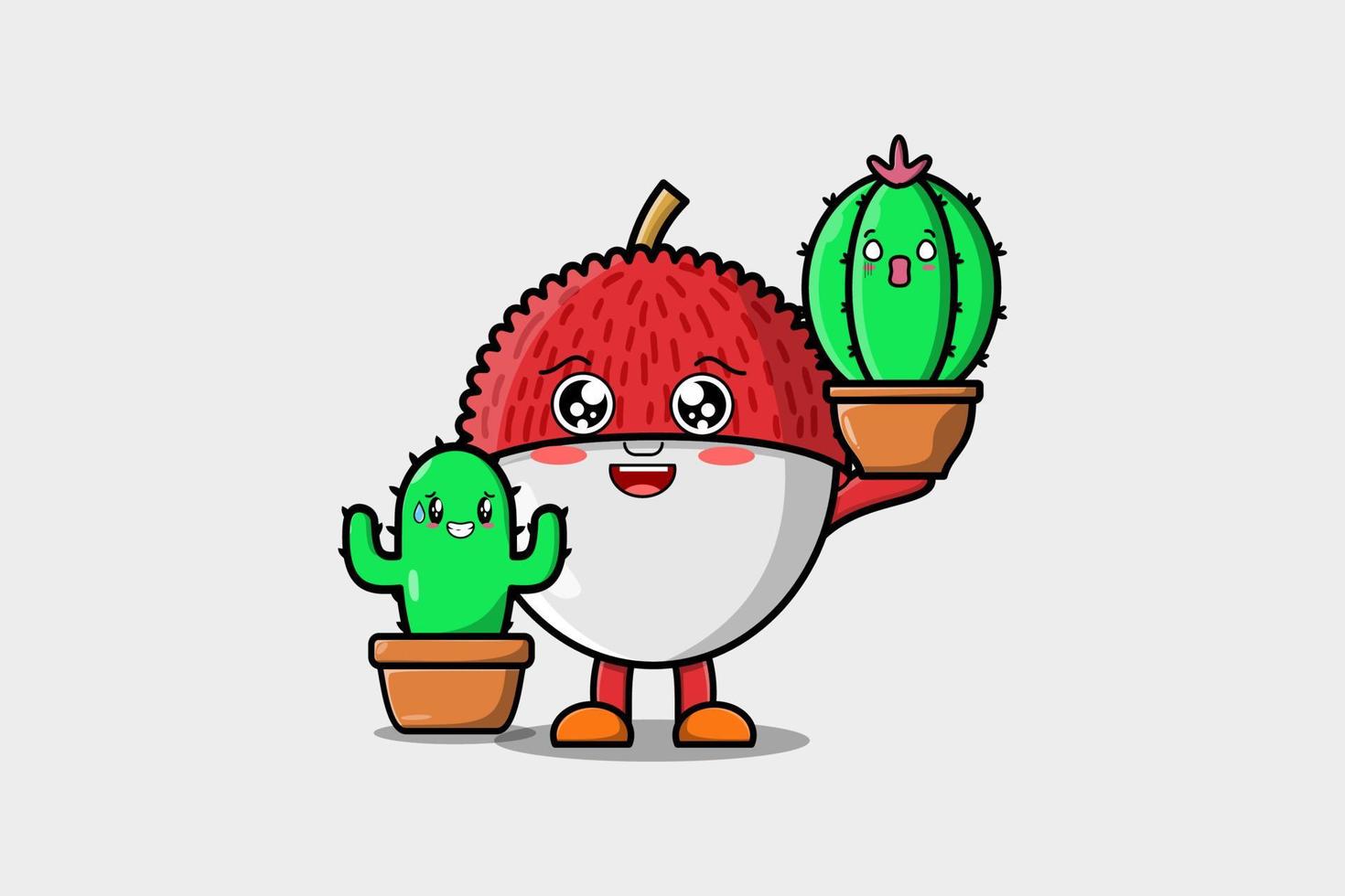 Cute cartoon Lychee holding Lychee plant in pot vector