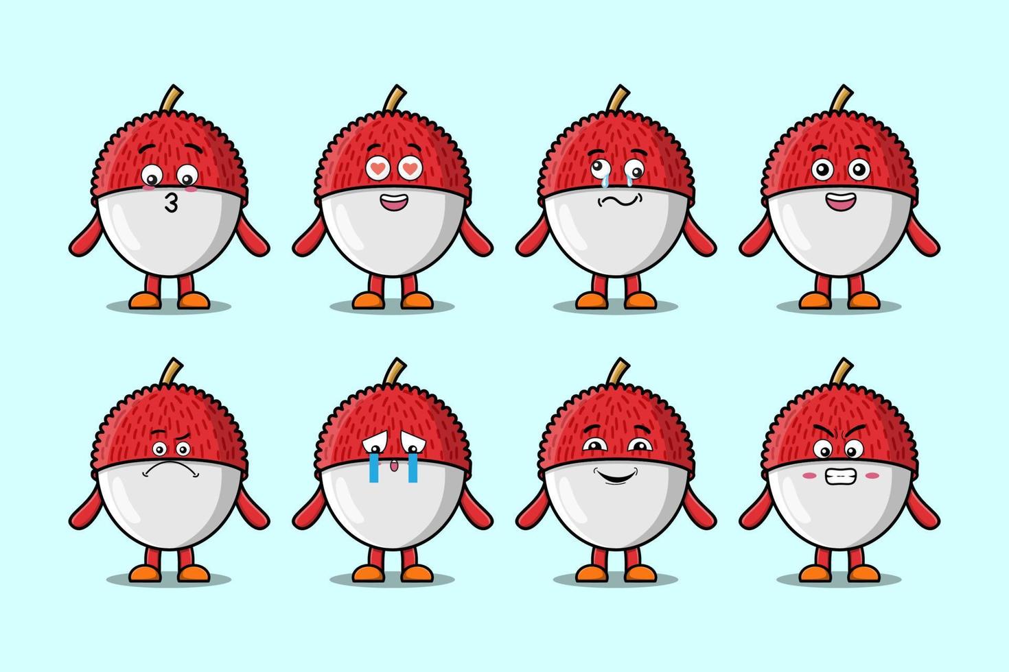 Set kawaii Lychee cartoon character expressions vector