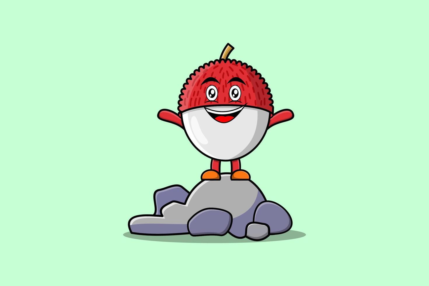 lindo personaje de dibujos animados de lichi de pie en piedra vector