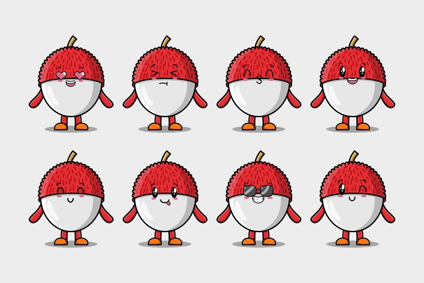 Set kawaii Lychee cartoon character expressions vector