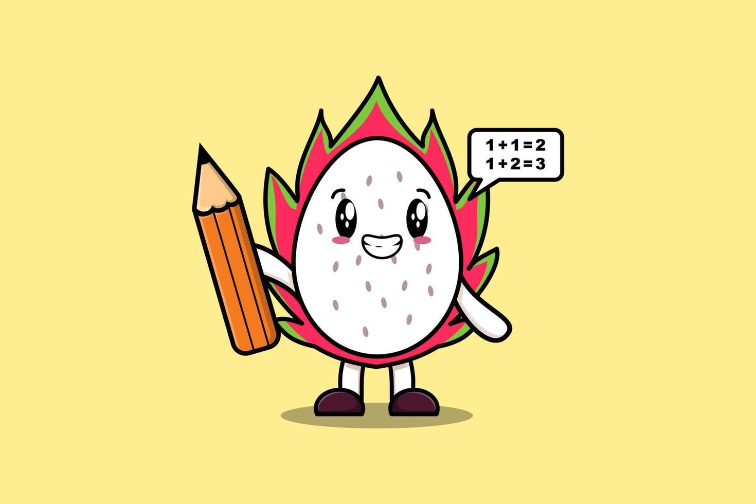 Dragon fruit cartoon clever student with pencil vector