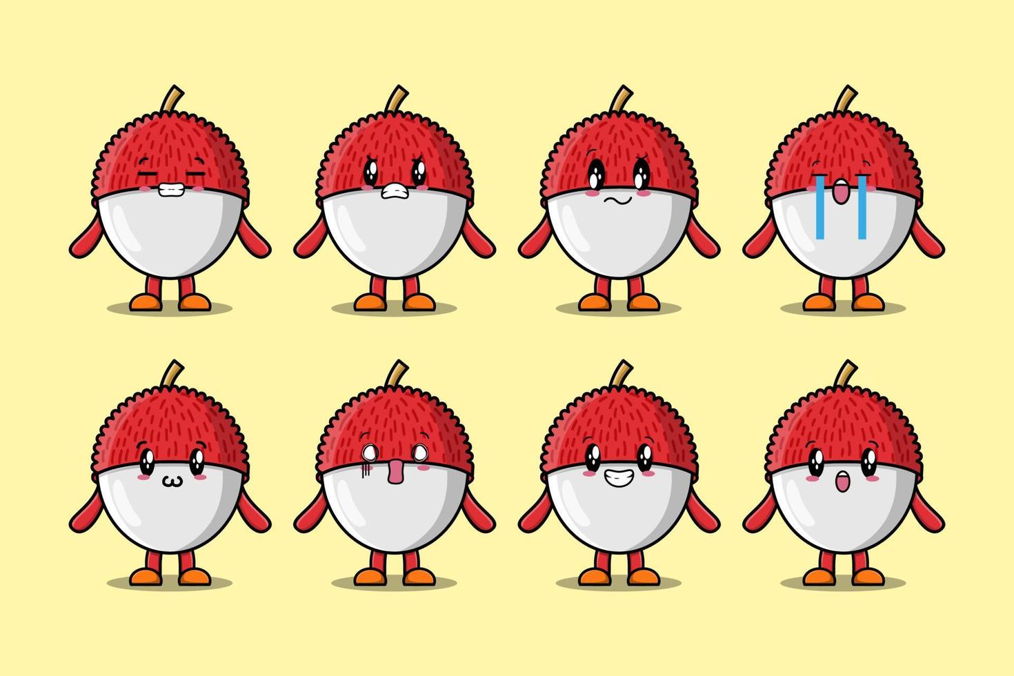 Set kawaii Lychee cartoon character expressions vector