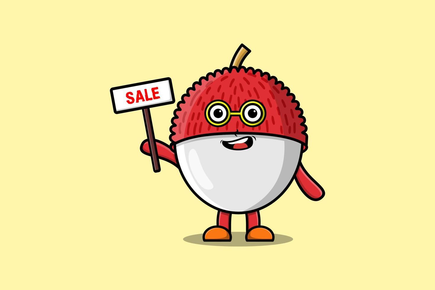 Cute cartoon Lychee character holding sale sign vector