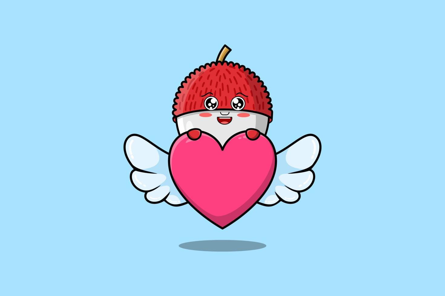 cute cartoon Lychee character hiding heart vector