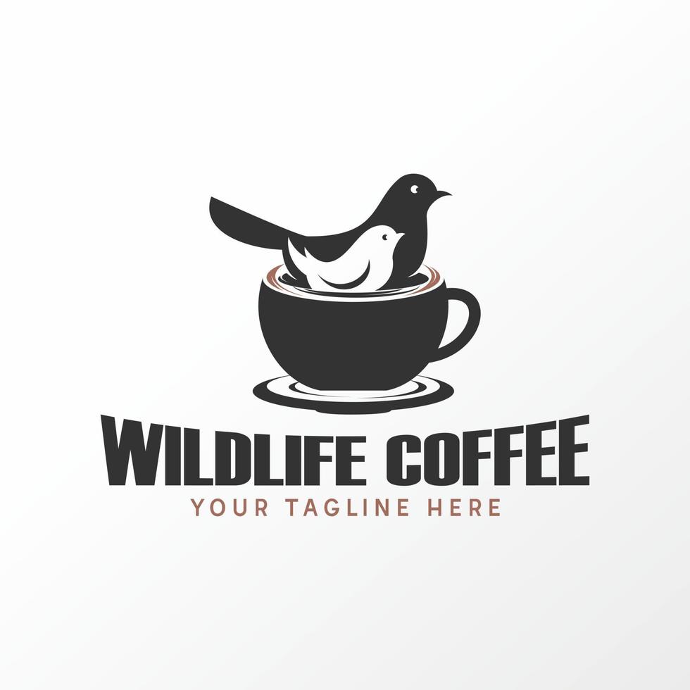 simple dos pájaros y taza de café única imagen icono gráfico diseño de logotipo concepto abstracto vector stock. se puede utilizar como un símbolo relacionado con la bebida o el animal