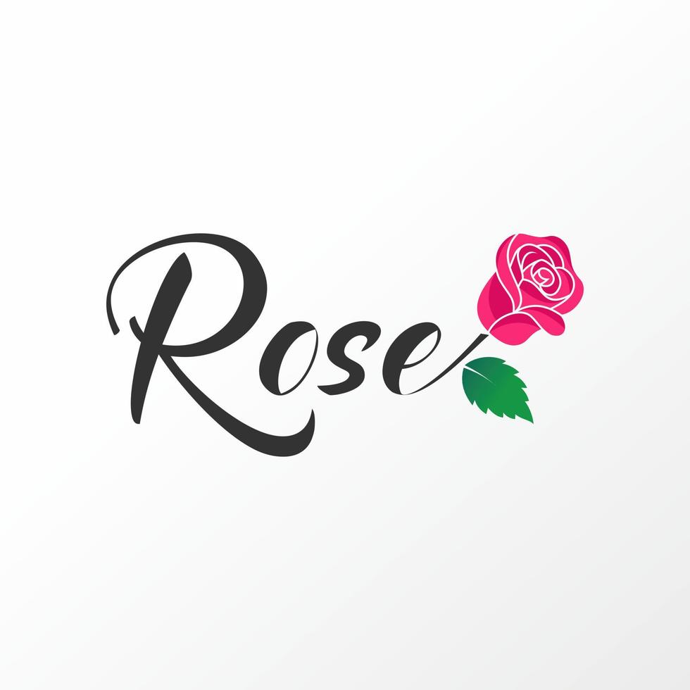 Simple and unique Letter or writing ROSE script font with and leaf image graphic icon logo design abstract concept vector stock. Can be used as a symbol related to romance or plant