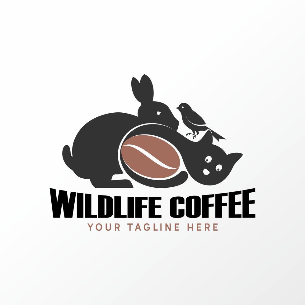 simple y único conejo, gato, pájaro y grano de café imagen icono gráfico diseño de logotipo concepto abstracto vector stock. se puede utilizar como un símbolo relacionado con la bebida o el animal
