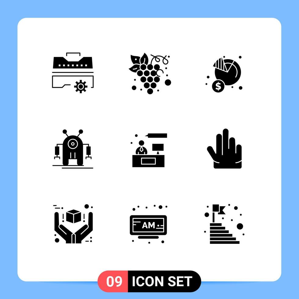 Solid Glyph Pack of 9 Universal Symbols of chat robot economy robotic money Editable Vector Design Elements