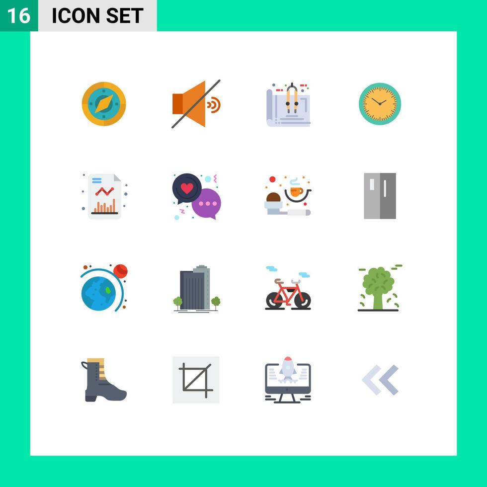 16 Universal Flat Colors Set for Web and Mobile Applications chart timmer blueprint minutes time Editable Pack of Creative Vector Design Elements