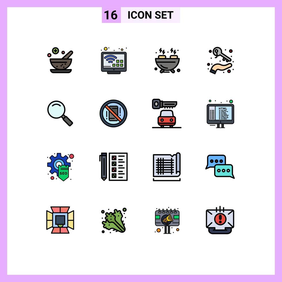 16 iconos creativos signos y símbolos modernos de riqueza alimentaria de lupa con elementos de diseño de vectores creativos editables