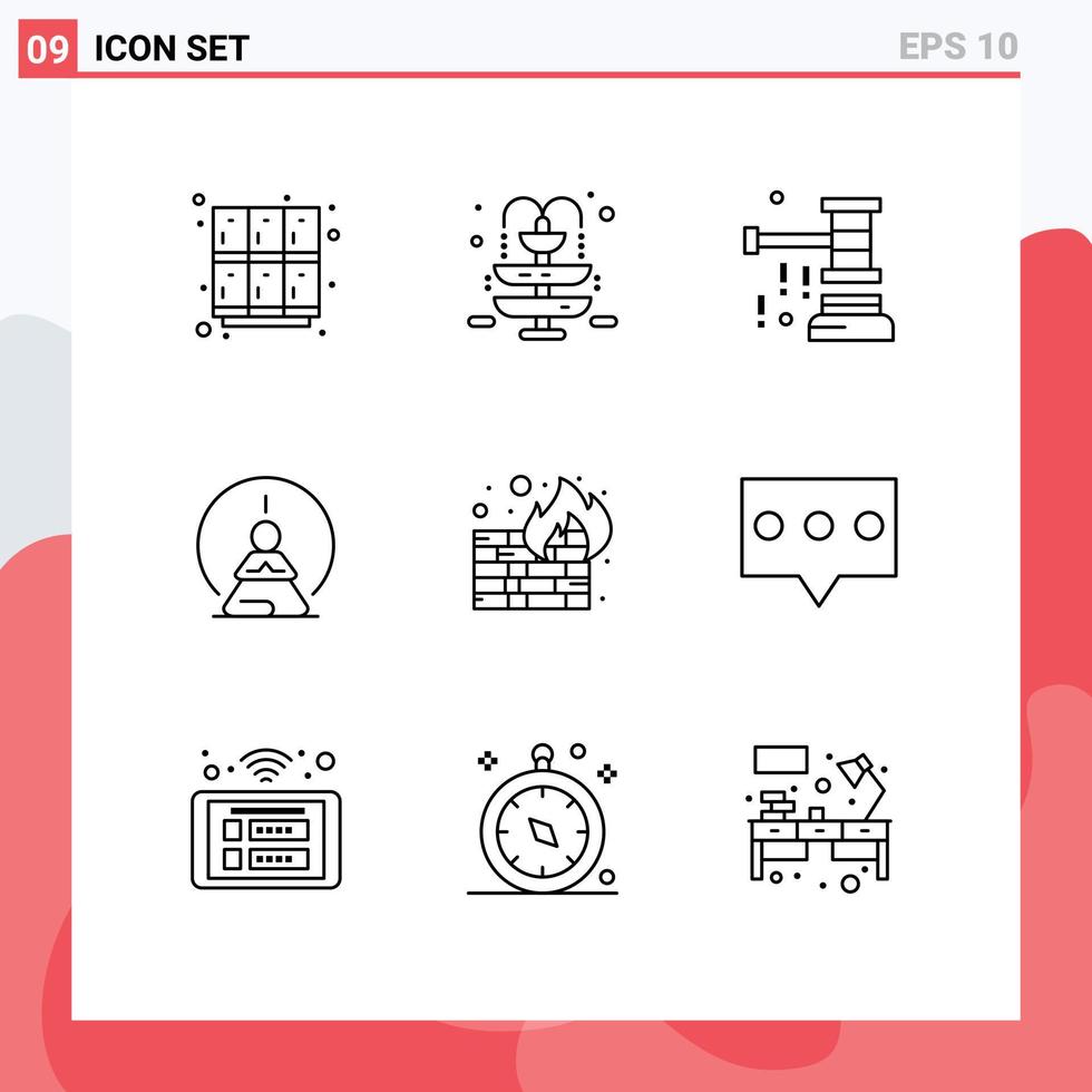 Pictogram Set of 9 Simple Outlines of mind meditation auction concentration valentine Editable Vector Design Elements