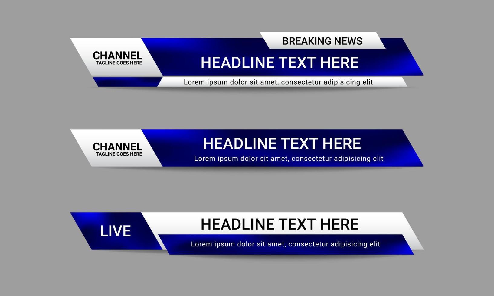 conjunto de plantillas de banner de tercio inferior de noticias de difusión para canales de televisión, video y medios. vector de diseño de diseño de barra de título futurista