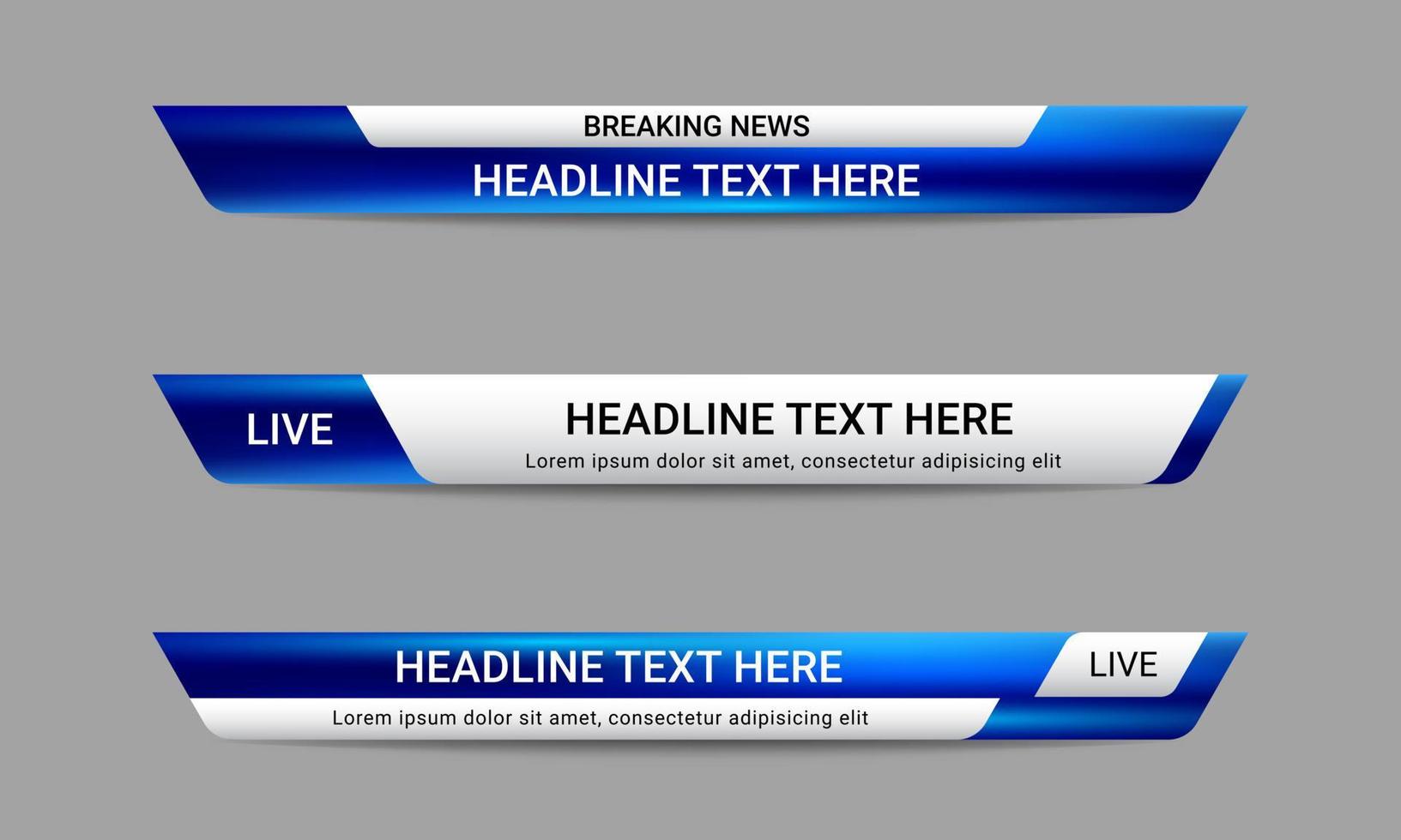 Newscast lower third banner vector. Set of lower third bar templates for breaking news, sports news on television, video and media online vector