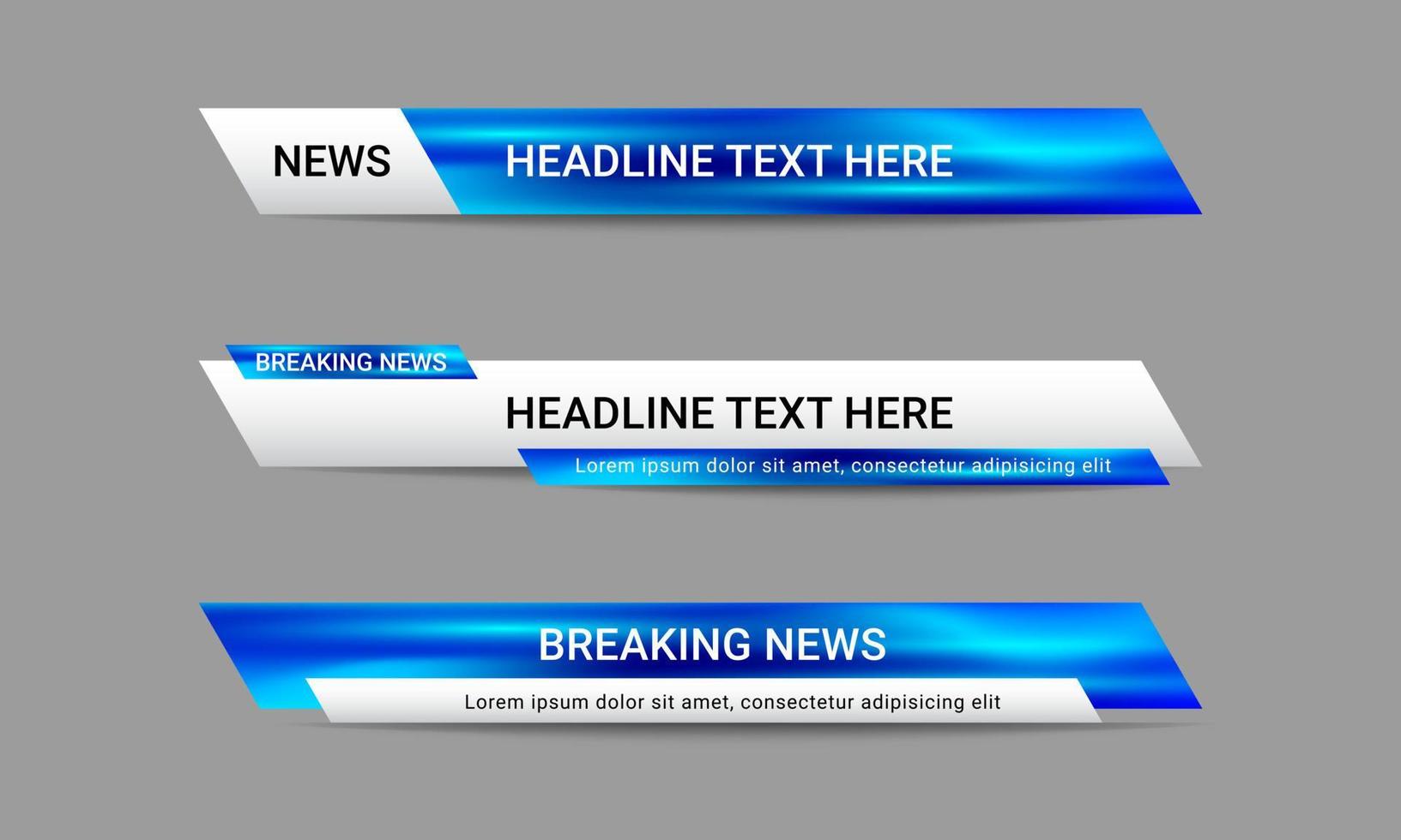 Set of broadcast news lower third banner templates for Television, Video and Media Channels. Futuristic headline bar layout design vector