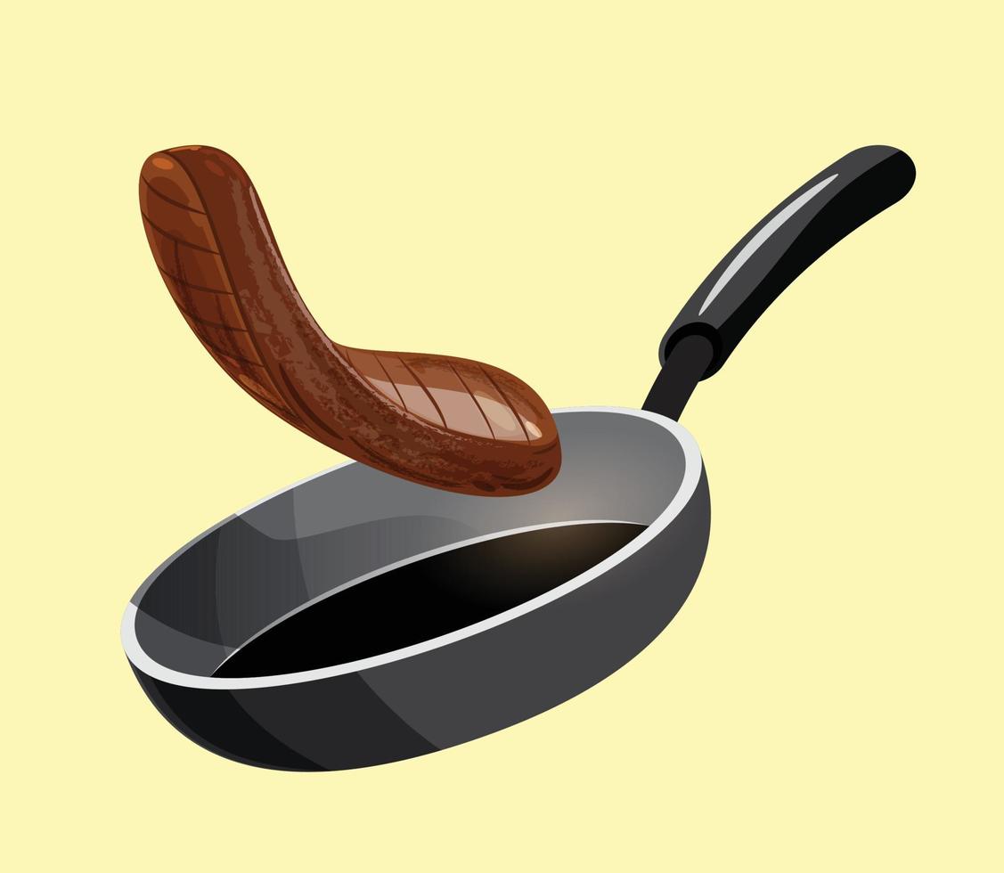 Steak. meat on frying pan vector