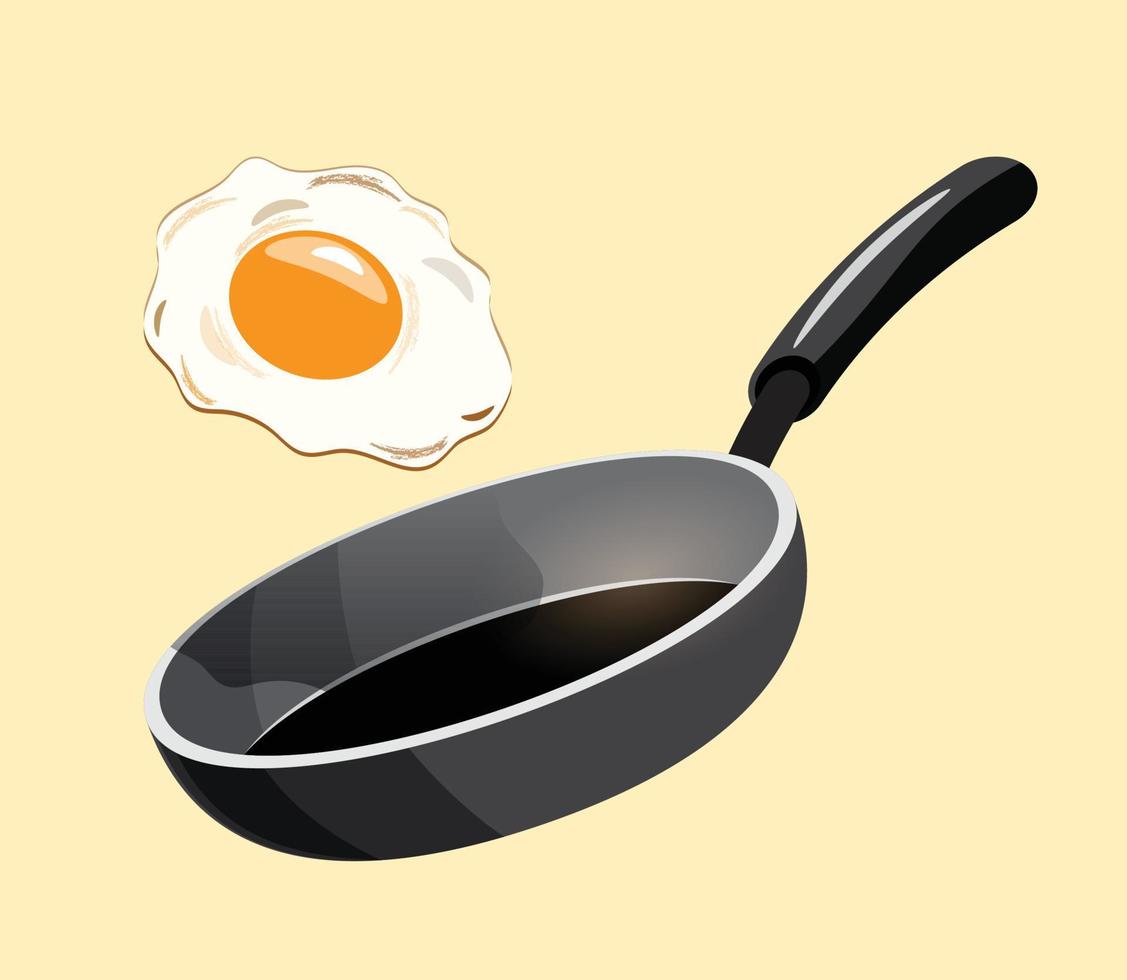 pan with fried egg vector illustration