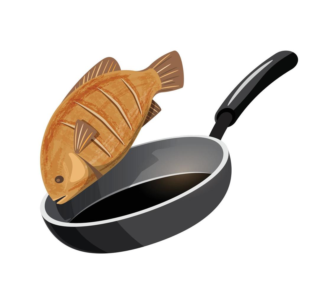 pescado frito en sartén ilustración vectorial vector