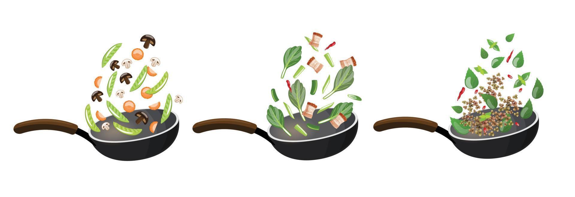 set of stir fry fresh vegetables with pepper in a pan 17246114 Vector