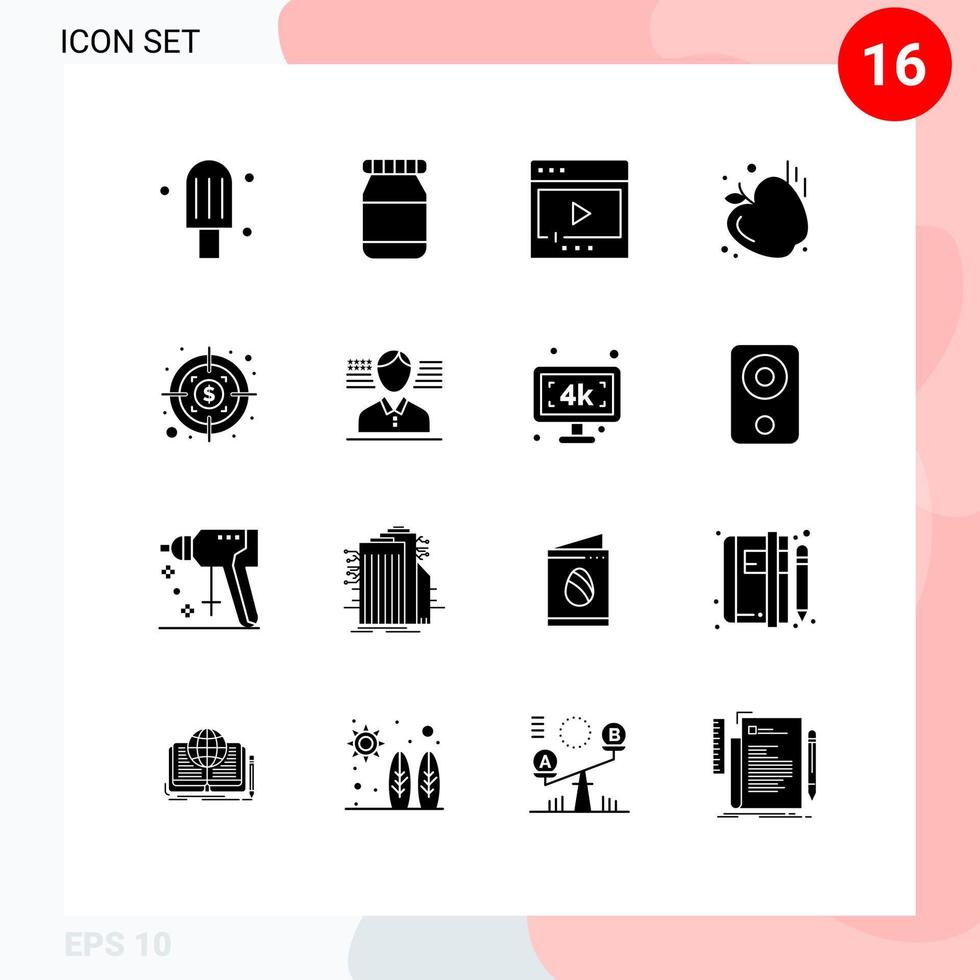 16 Thematic Vector Solid Glyphs and Editable Symbols of american profit multimedia investment apple Editable Vector Design Elements