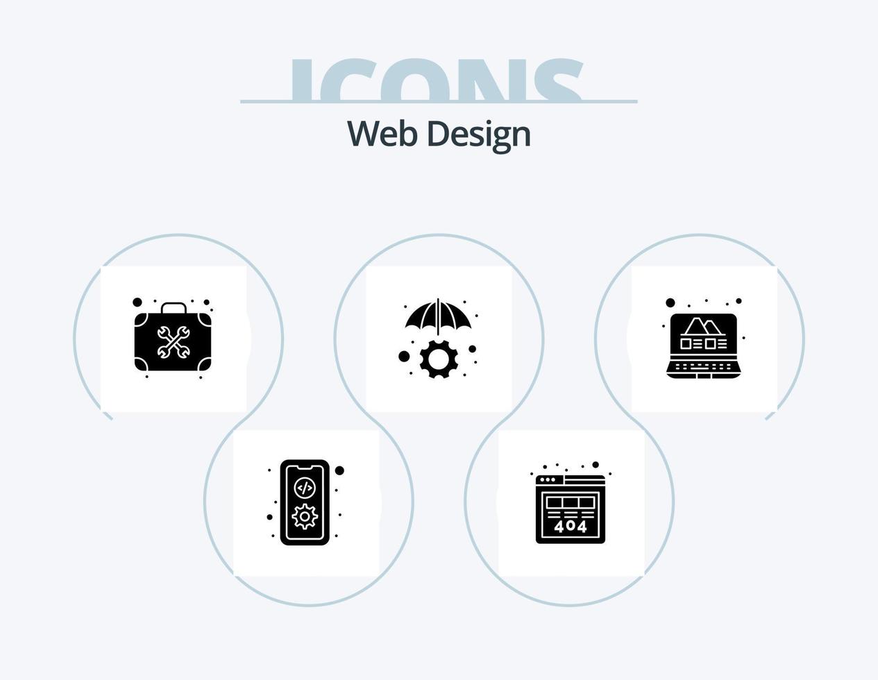 Web Design Glyph Icon Pack 5 Icon Design. development. protection. server. insurance. tools vector