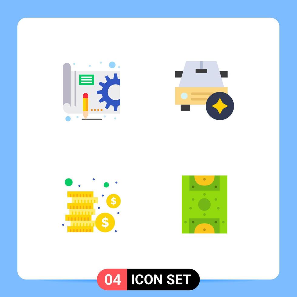 conjunto de 4 iconos de interfaz de usuario modernos símbolos signos para monedas de impresión azul engranaje estrella entretenimiento elementos de diseño vectorial editables vector