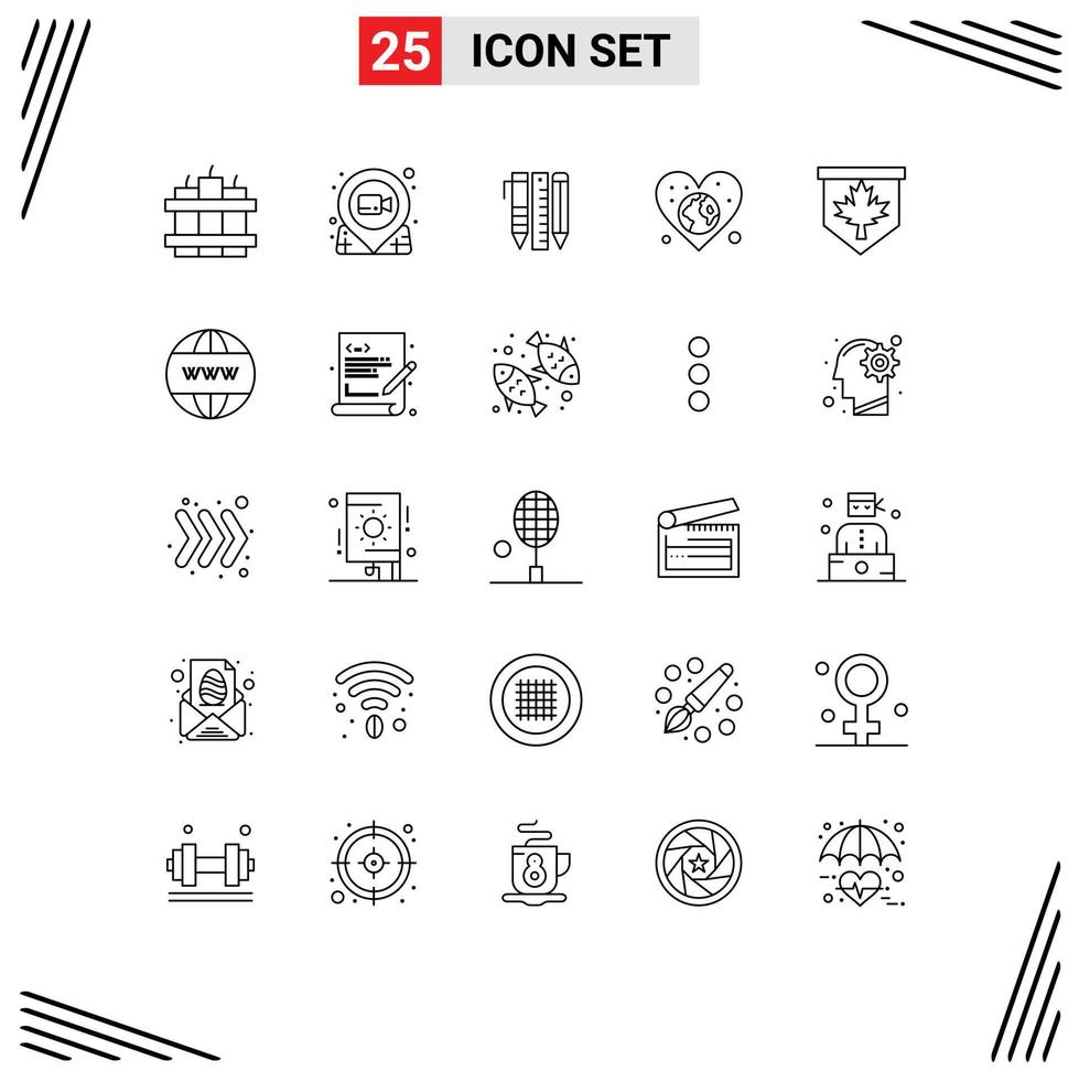Line Pack of 25 Universal Symbols of day world tools globe pen Editable Vector Design Elements