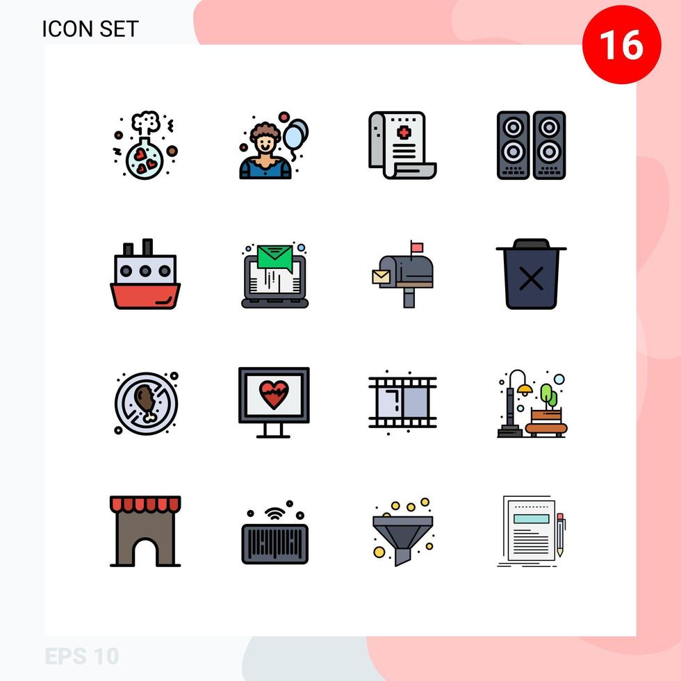Set of 16 Modern UI Icons Symbols Signs for car speaker history movie cinema Editable Creative Vector Design Elements