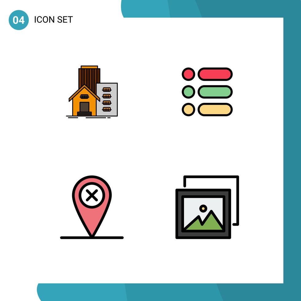 conjunto moderno de 4 colores planos de línea de relleno pictografía de la ubicación de la tarea del apartamento del mapa de construcción elementos de diseño vectorial editables vector