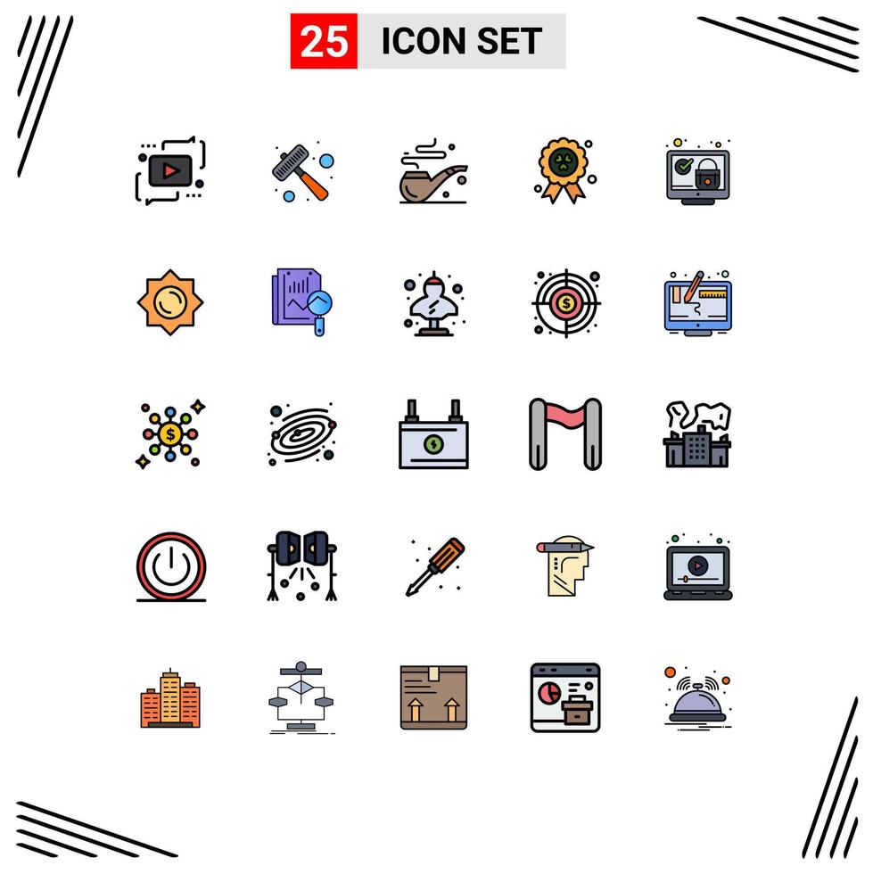 Filled line Flat Color Pack of 25 Universal Symbols of system lock steak ireland award Editable Vector Design Elements