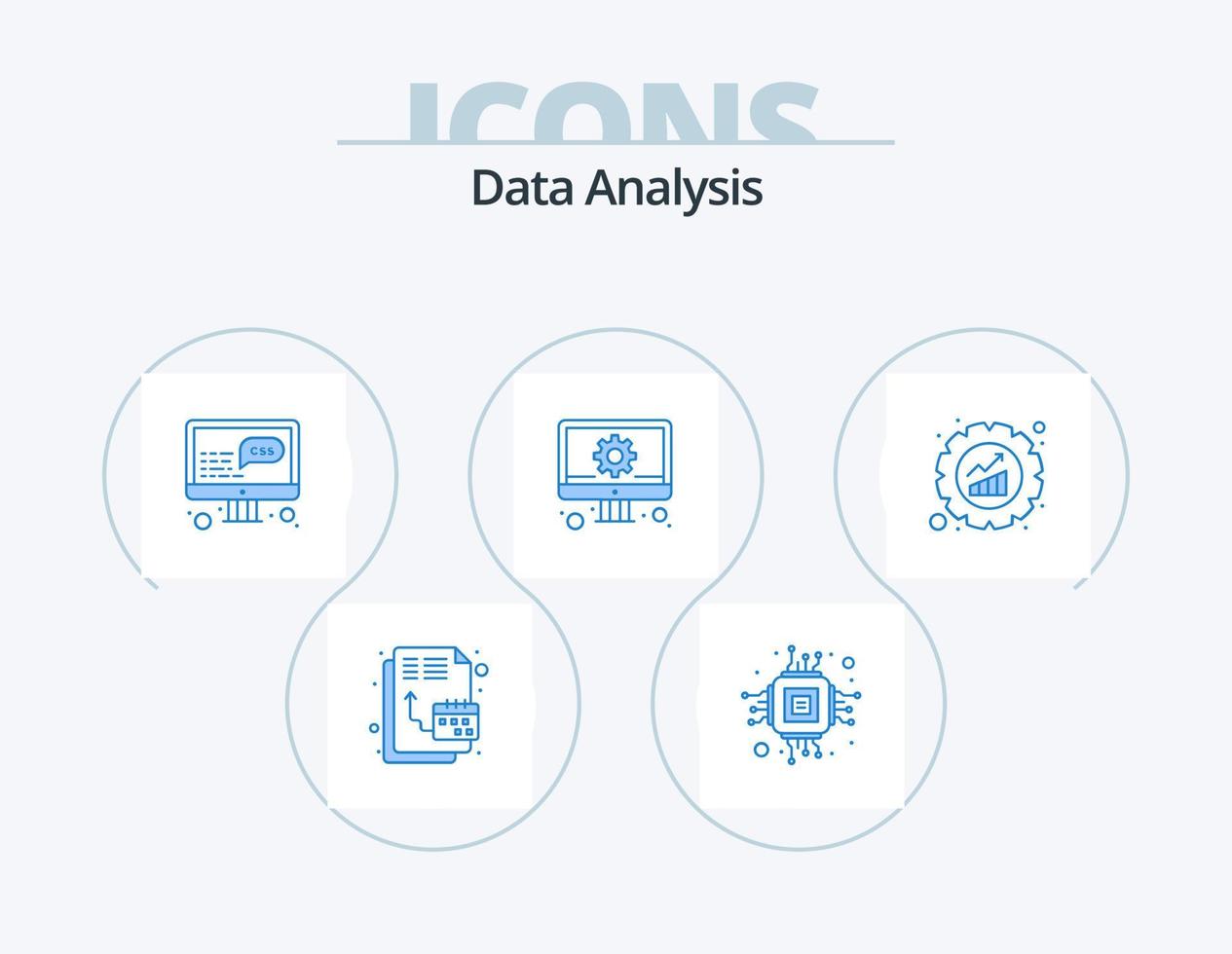 análisis de datos paquete de iconos azules 5 diseño de iconos. gráfico. administración. datos. desarrollo. administración vector