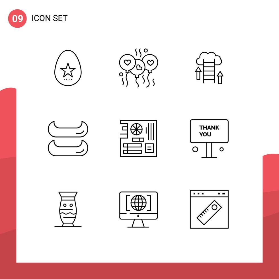 9 Universal Outlines Set for Web and Mobile Applications main board cloud canoe server Editable Vector Design Elements