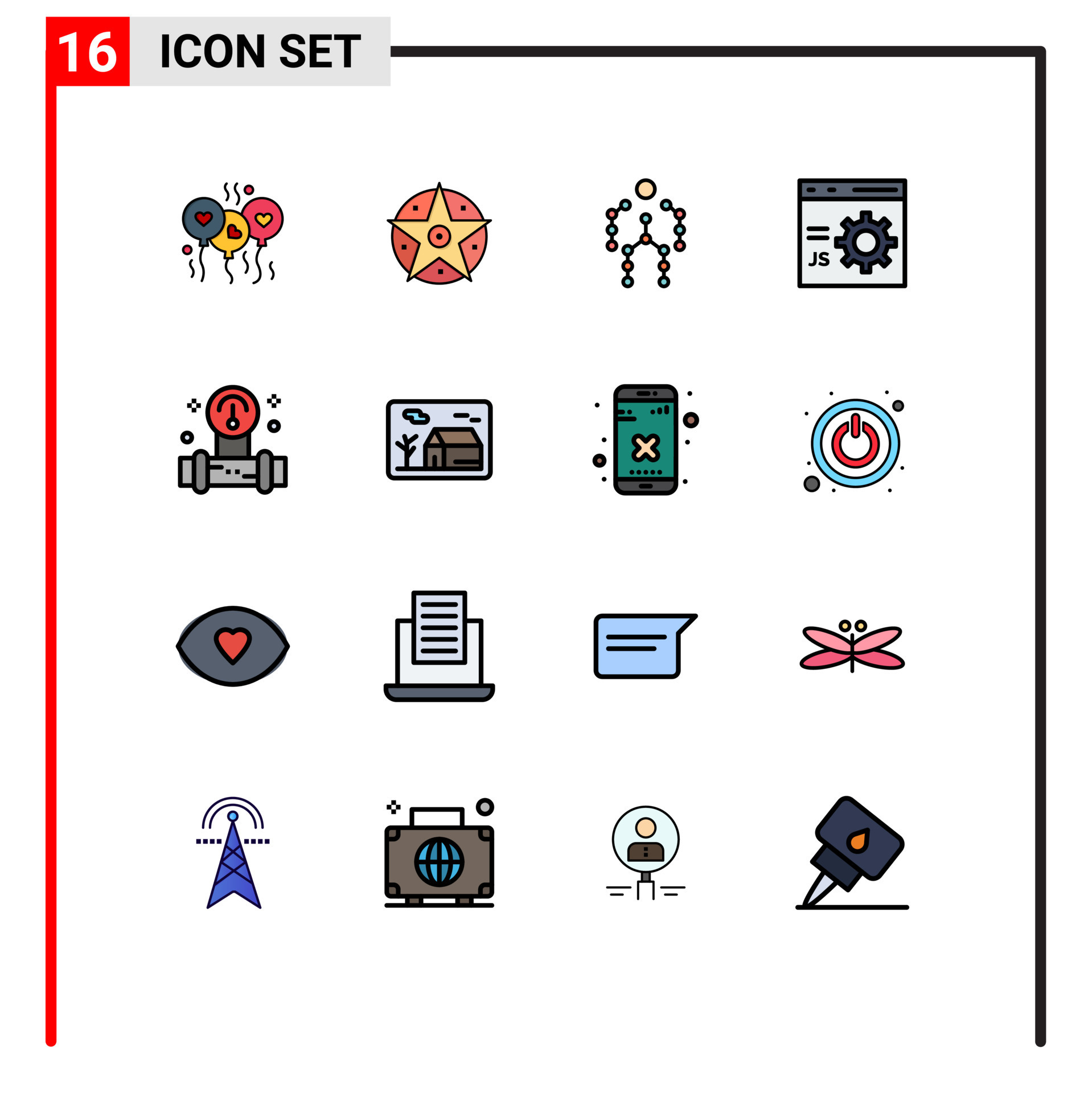 Stock Vector Icon Pack of 16 Line Signs and Symbols for programming ...