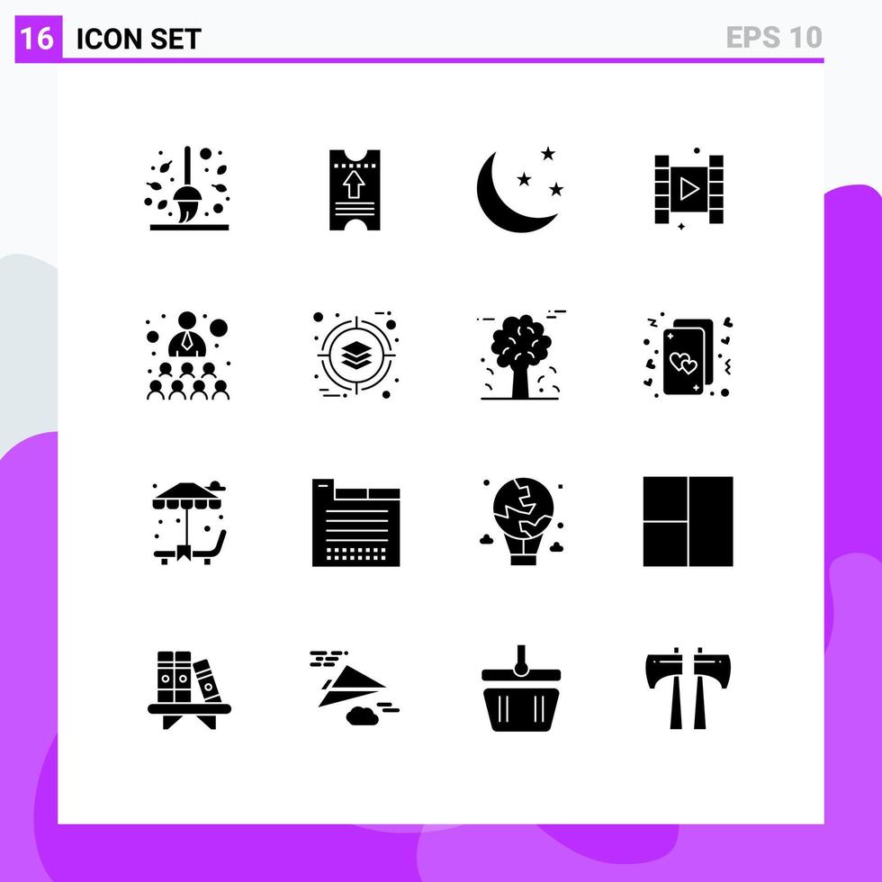 16 Solid Glyph concept for Websites Mobile and Apps relationship film arrow play nature Editable Vector Design Elements