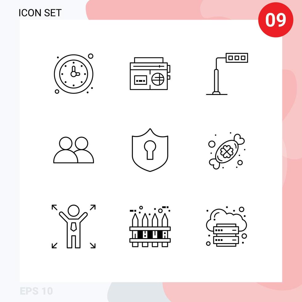 User Interface Pack of 9 Basic Outlines of access user media contact road Editable Vector Design Elements