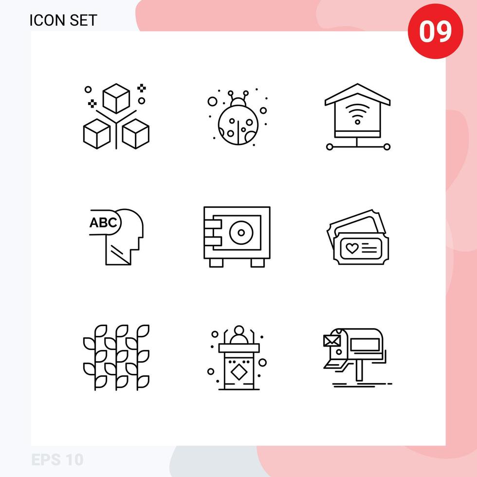 Outline Pack of 9 Universal Symbols of love locker security safe deposit Editable Vector Design Elements