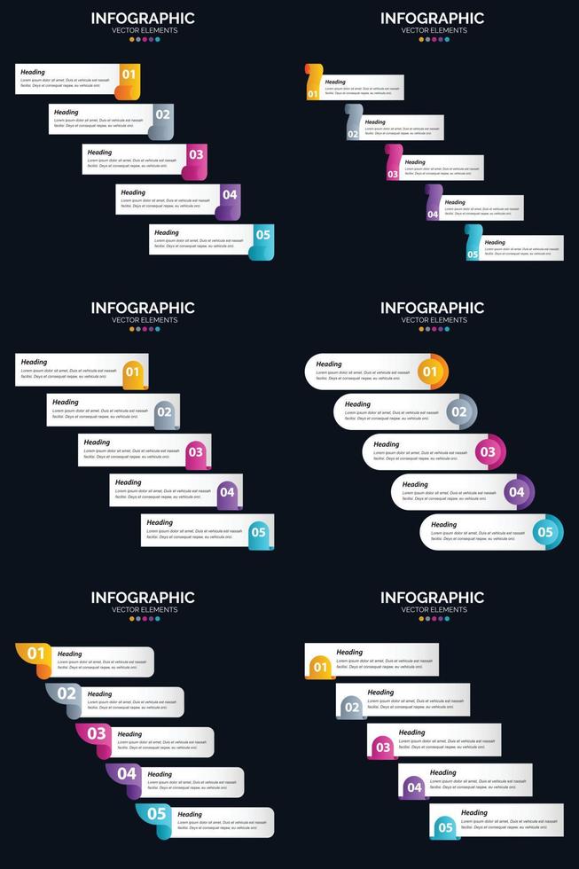 Vector 6 Infographics Pack Presentation slide template 5 Steps cycle diagrams and timelines