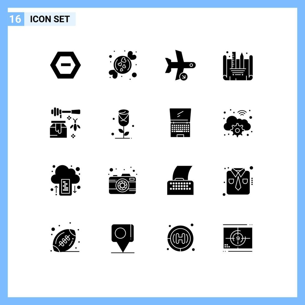 16 Creative Icons Modern Signs and Symbols of honey design blueprint flight creating blueprint transportation Editable Vector Design Elements