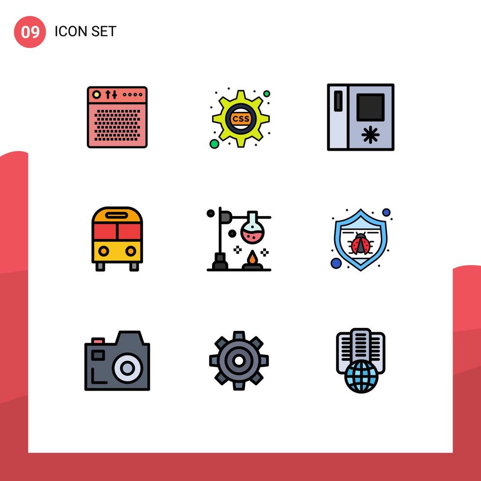 Editable Vector Line Pack of 9 Simple Filledline Flat Colors of burner logistic css gear deliver auto Editable Vector Design Elements
