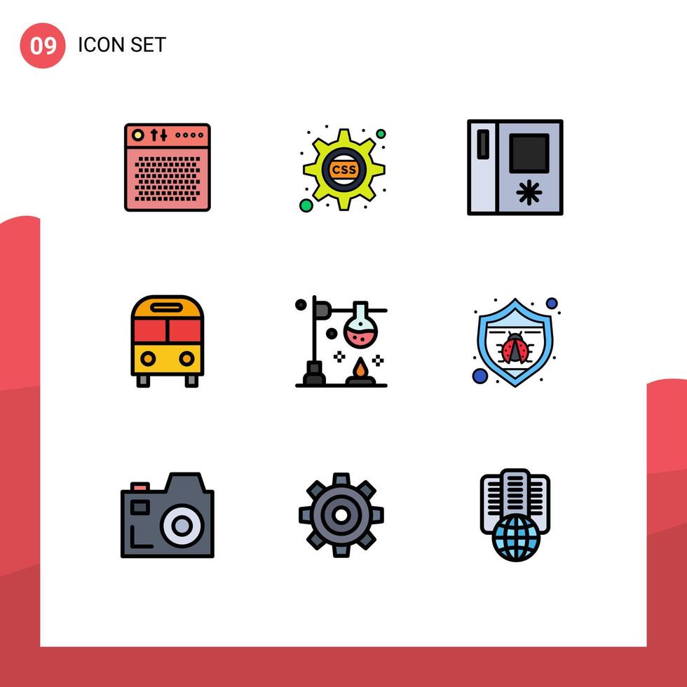 paquete de línea de vector editable de 9 colores planos de línea de llenado simple del equipo css logístico de quemador que entrega elementos de diseño de vector editables automáticamente