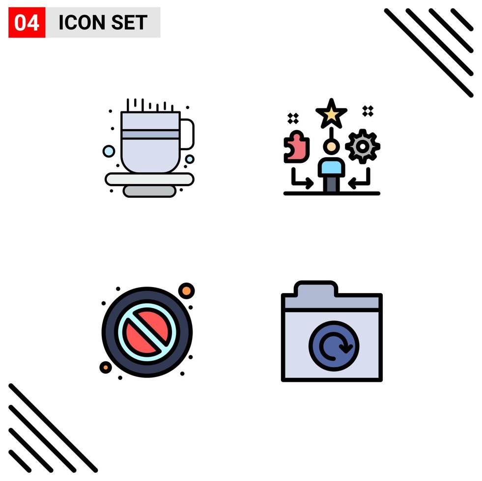 Modern Set of 4 Filledline Flat Colors and symbols such as coffee cup stop user star folder Editable Vector Design Elements