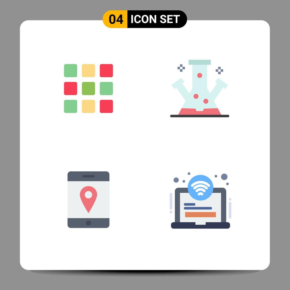 paquete de interfaz de usuario de 4 iconos planos básicos de elementos de diseño de vector editables móviles de molécula de cuadrados de ubicación web