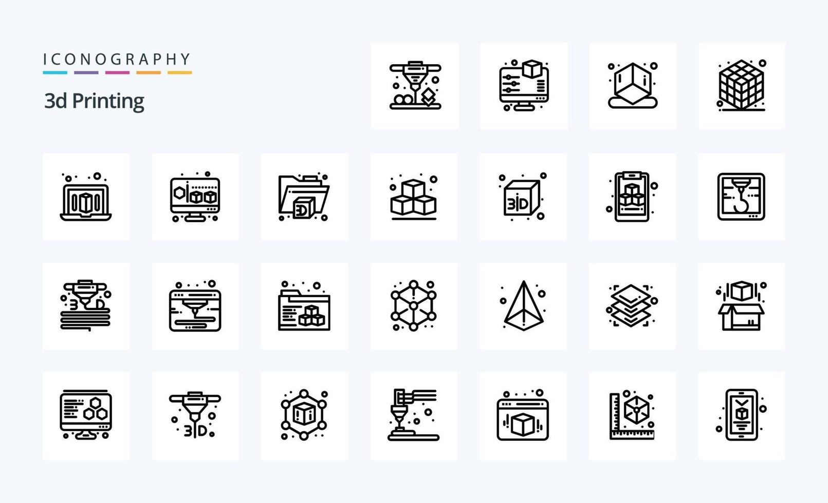 25 paquete de iconos de línea de impresión 3d vector