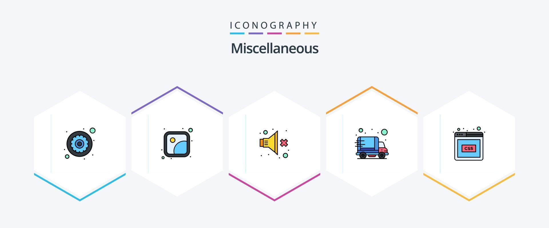 Miscellaneous 25 FilledLine icon pack including css. fast. no. truck. delivery vector